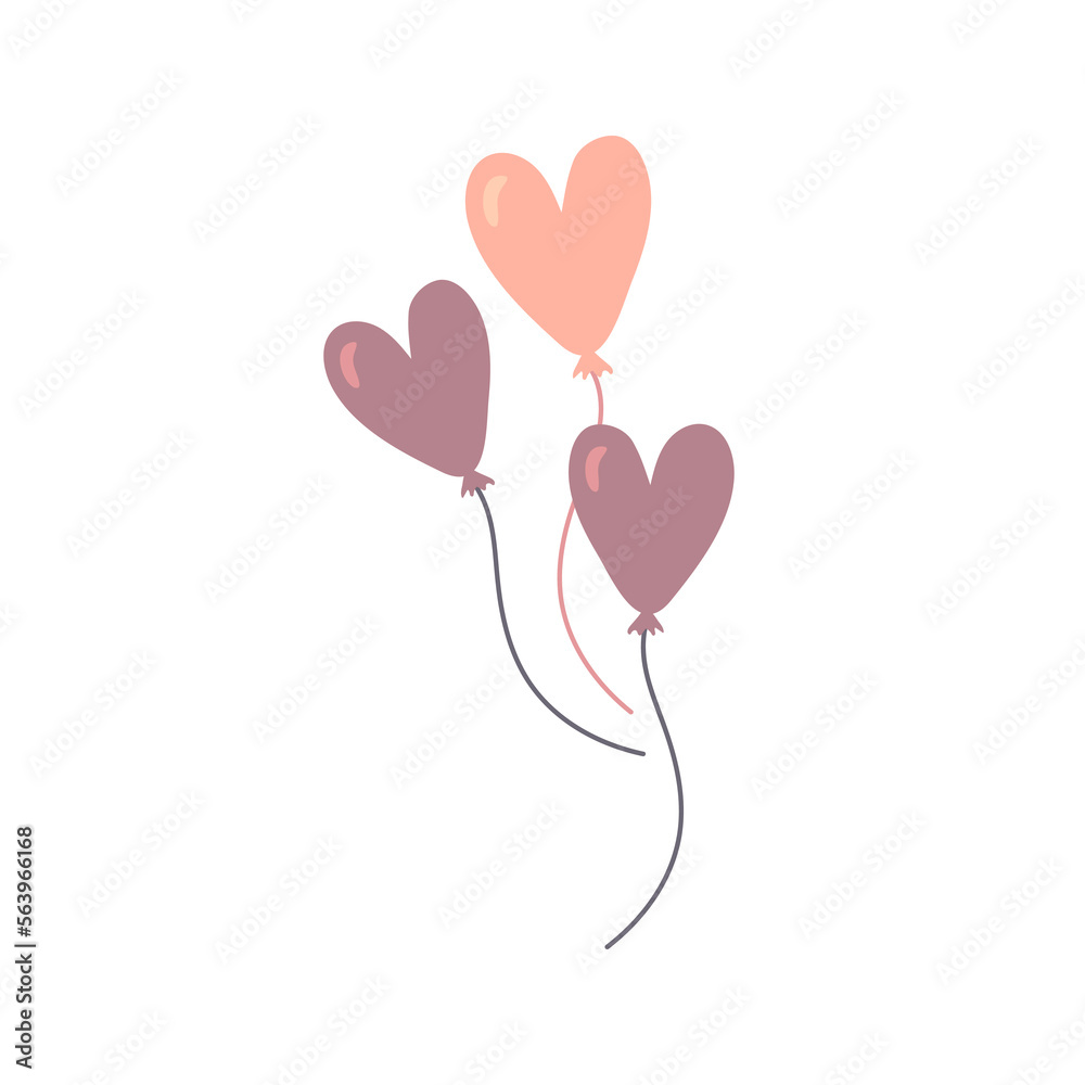 Valentine's day illustration hearts balloons decorative element. Romantic love icon in flat style.Vector illustration, isolated on white background. Valentines Day heart shaped air balloons.