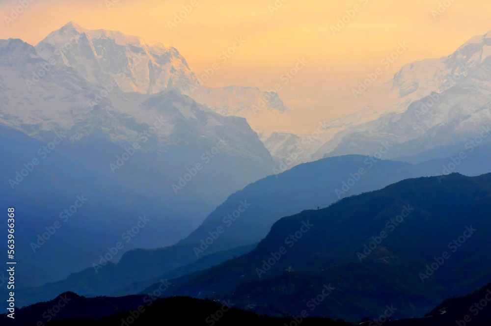 Beautiful mountain landscape of a big snowy mountain range Morning view of the Ama Dablam (6814 m) - Nepal, Himalayas