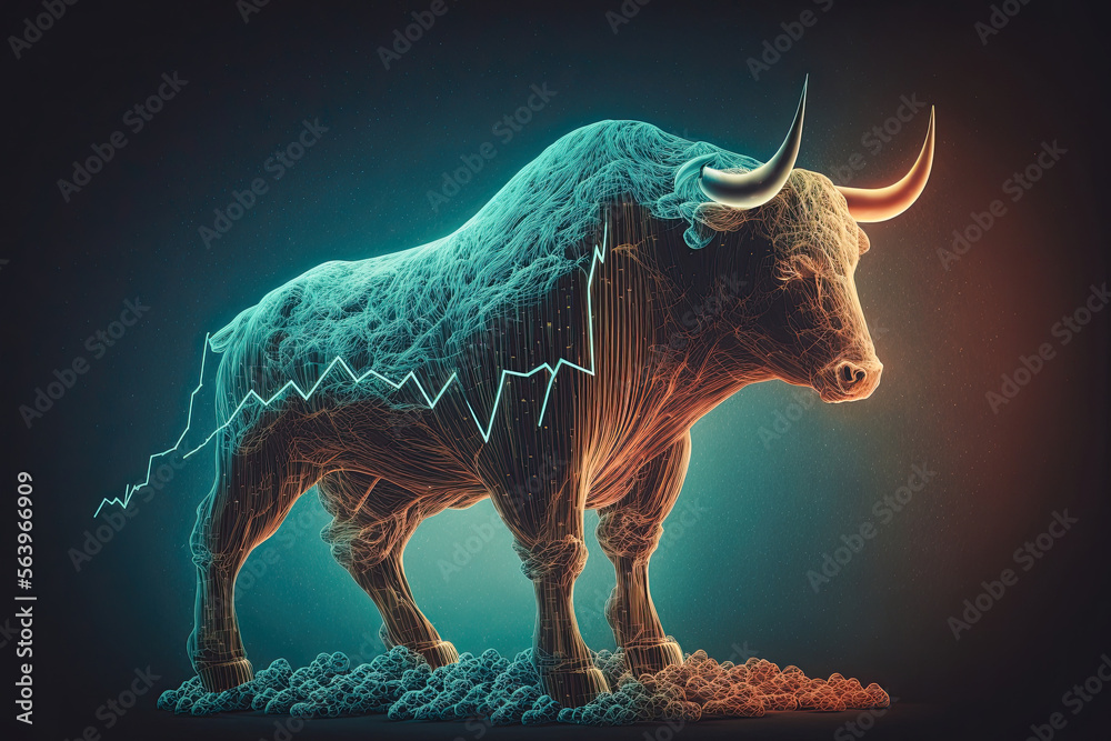 Crypto Market Bull Rising On A Trading Price Chart. Generative AI Illustration Crypto Market Bull Rising On A Trading Price Chart. Generative AI Illustration