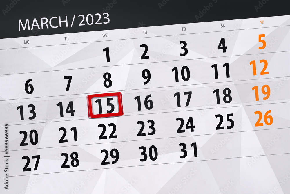 Calendar 2023, deadline, day, month, page, organizer, date, march, wednesday, number 15