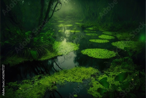 magic swamp landscape created with Generative AI technology