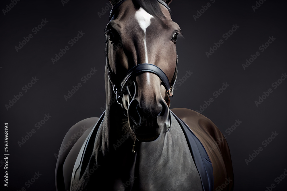 Portrait of a beautiful horse.
Digitally generated AI image.