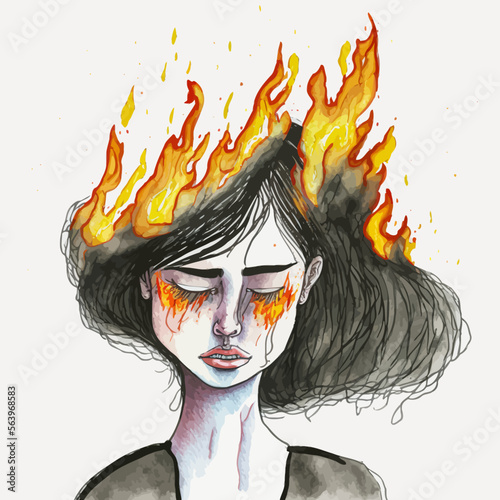 Woman with a face full of tasks to accomplish, overworked and caught between the hammer and the anvil of mental pressure. Perfect image to illustrate the burn out.