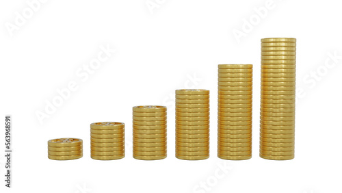 3d rendering of Gold coins stacked and growing money.