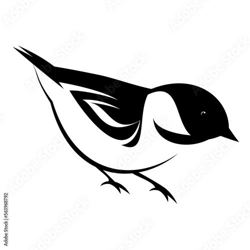 Stylized Chickadee black and white clipart