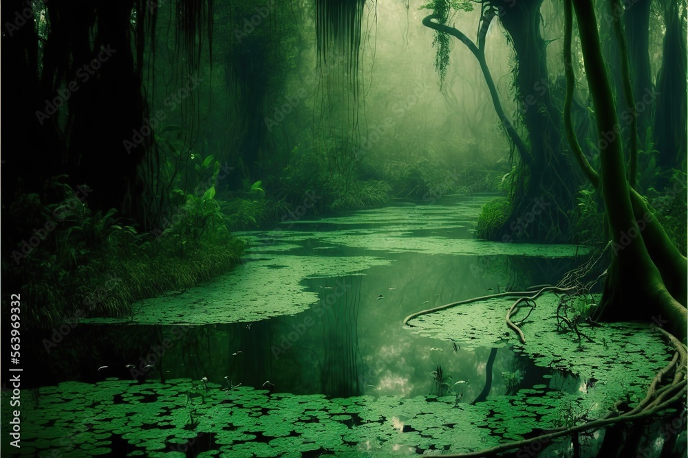 magic swamp landscape created with Generative AI technology