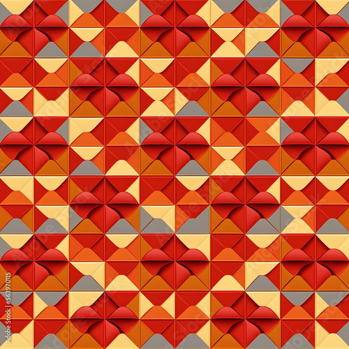 Generative AI illustration of an abstract geometric pattern, red colors inspiring hearts shapes