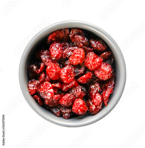 Cranberries in a bowl isolated on white background
