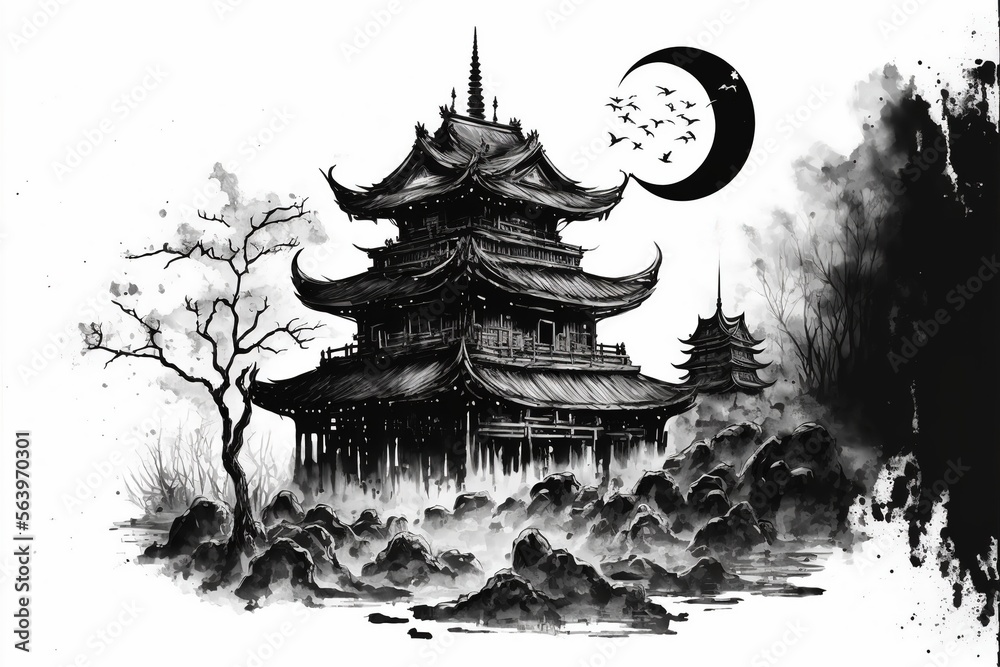 Obraz premium Ink buildings created with Generative AI technology