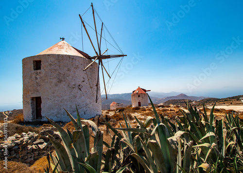 old windmills in amorgos cyclades island