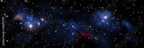 Deep space illustration. Starfield and nebula and clusters background. Banner design template