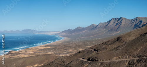 Panoramic view of the beach and mountains of Cofete in Fuerteventura from the viewpoint