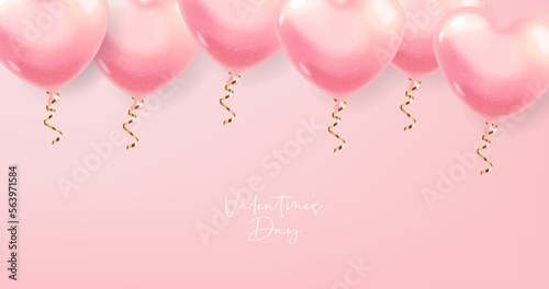 Realistic heart balloons, pink balloon isolated with pink background, love decoration, valentines day, romantic card vector
