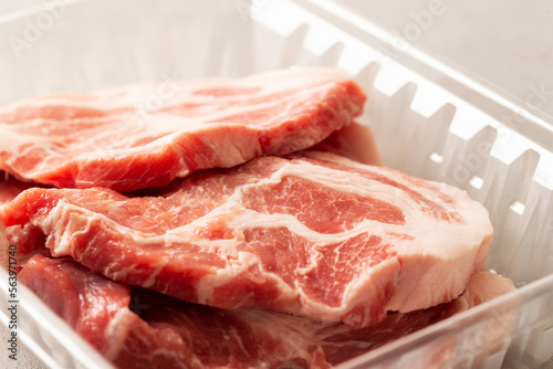 Fresh neck meat in packaging container 