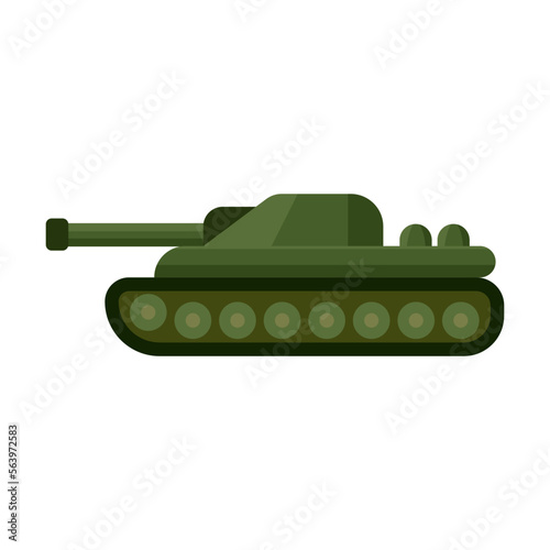 Military slow tank in cartoon style. Combat Artillery vehicle on caterpillars armed with large caliber weapons and heavy shells. War, battle concept