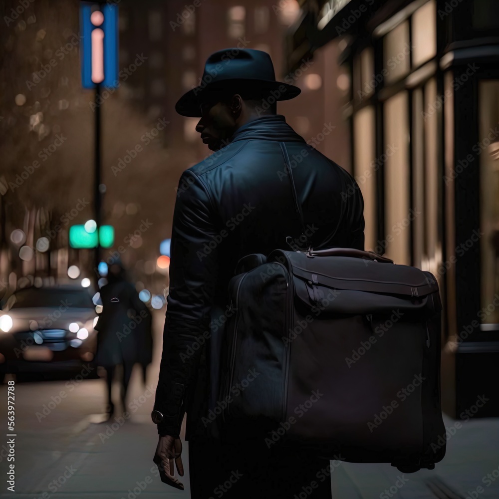 A mysterious man carrying a bag. Made with Generative AI. 