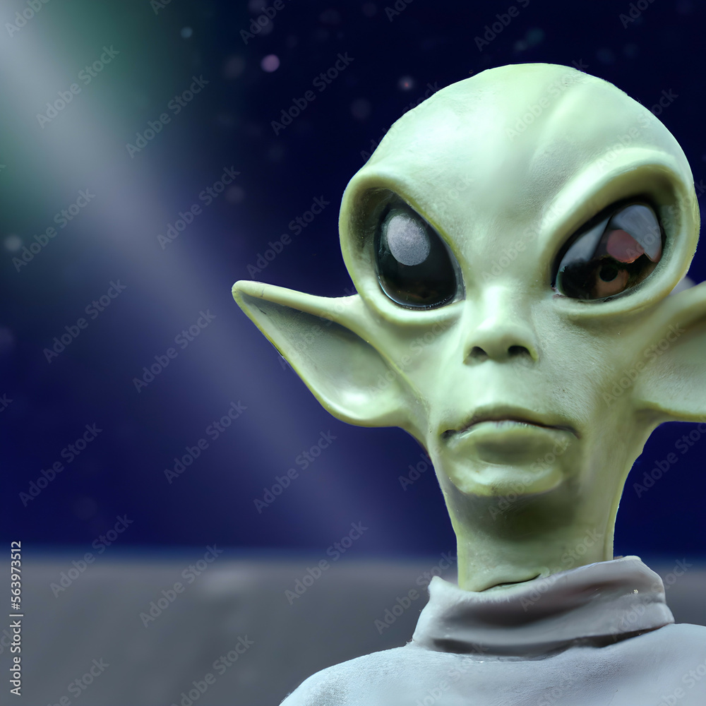 close up of statue of alien with space background. green alien. Generative AI. close up of statue of alien with space background. green alien. Generative AI.
