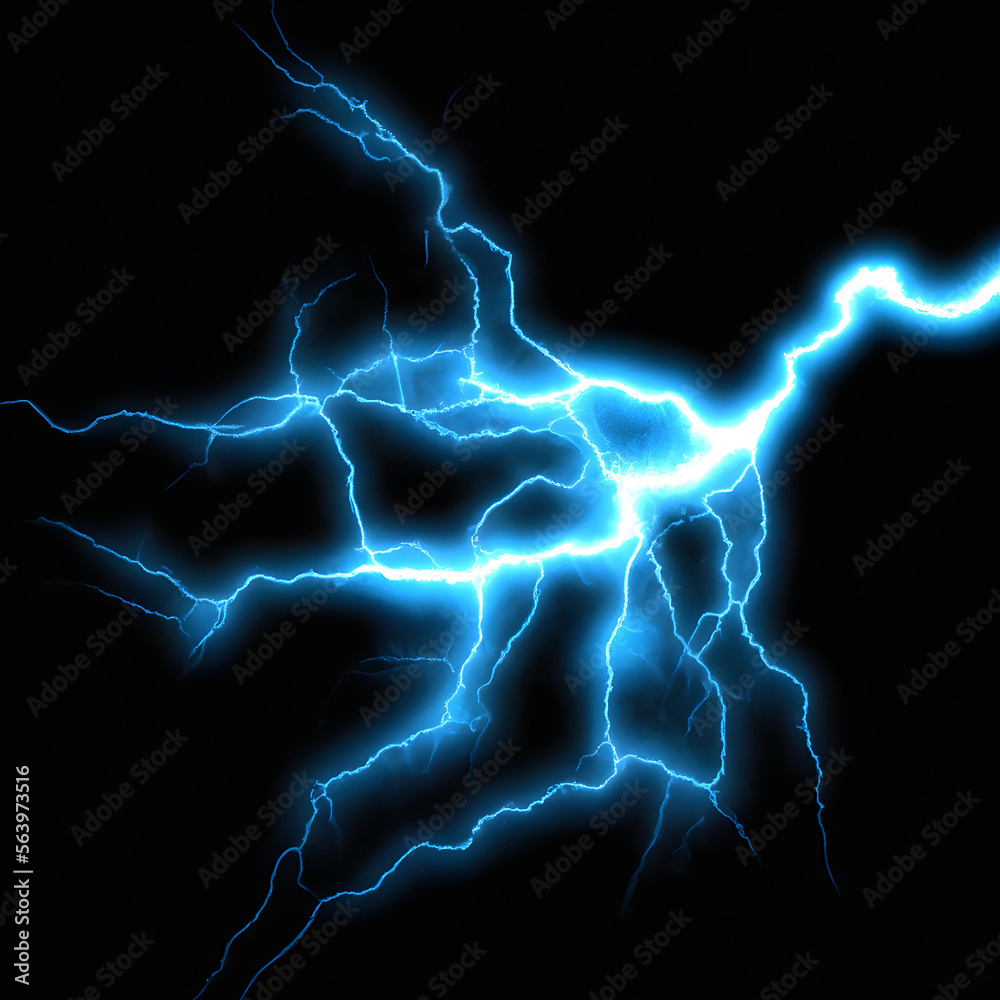 Illustration of lightning strike on black background. Generative AI.
