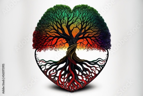 illustration d'arbre en forme de coeur avec branches et racines sur fond blanc photo