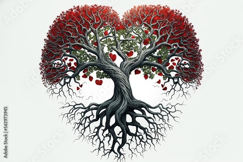 illustration d'arbre en forme de coeur avec branches et racines sur fond blanc photo