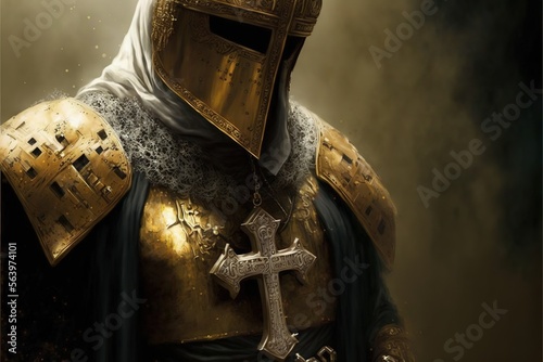 Knight Golden Templar created with Generative AI technology photo