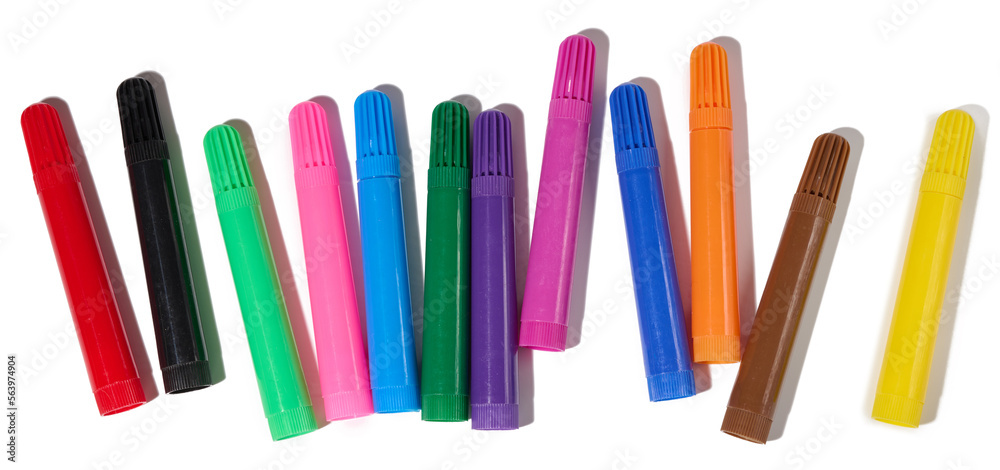 Stack of multicolored felt-tip pens isolated on white background Stack of multicolored felt-tip pens isolated on white background