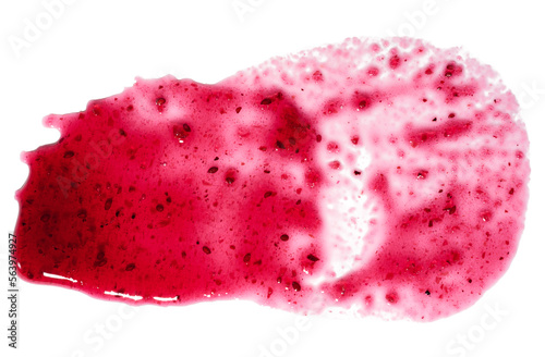Red blob of blueberry jam isolated on white background