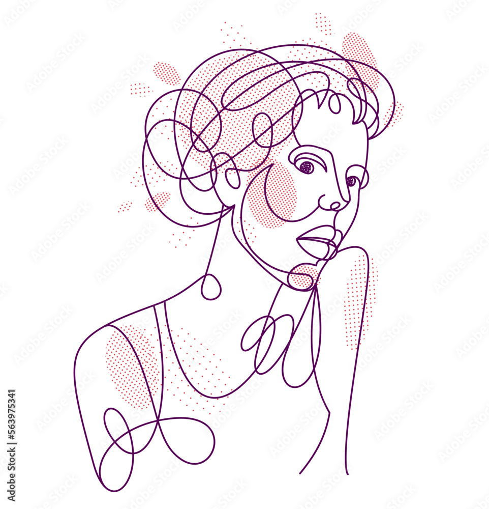 Woman beauty face vector linear illustration, delicate line art of attractive girl portrait, abstract feminine drawing minimal style isolated. Woman beauty face vector linear illustration, delicate line art of attractive girl portrait, abstract feminine drawing minimal style isolated.