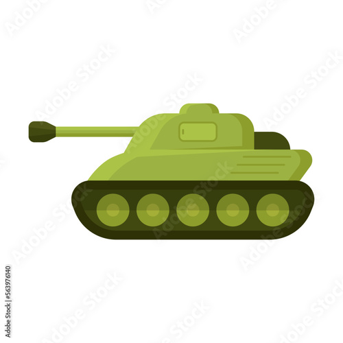 Military light tank in cartoon style. Combat Artillery vehicle on caterpillars armed with large caliber weapons and heavy shells. War, battle concept