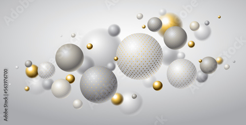 Realistic dotted spheres vector illustration, abstract background with beautiful balls with dots and depth of field effect, 3D globes design concept art.
