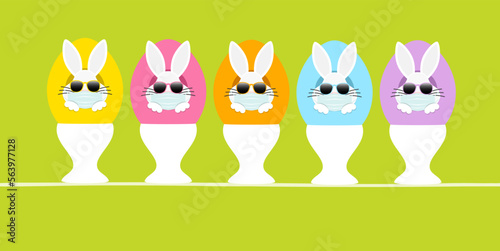 5 Weiße Osterhasen Maske Sonnenbrille In Ei Eierbecher Vorn Grün
