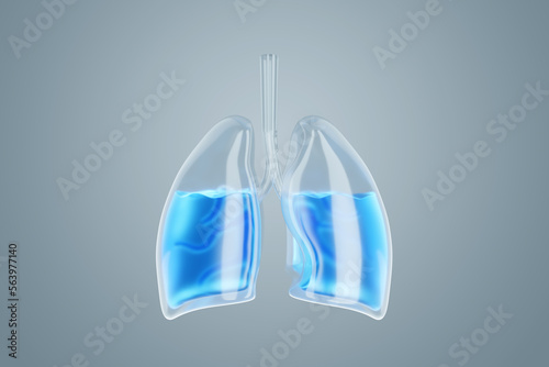 3D image of human lungs filled with fluid, Copy Space, 3D illustration, 3D renderer.
