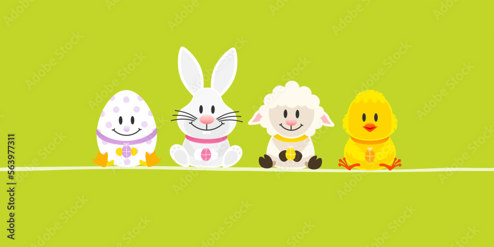 Weißer Osterhase & Freunde Mit Küken Banner Grün Weißer Osterhase & Freunde Mit Küken Banner Grün