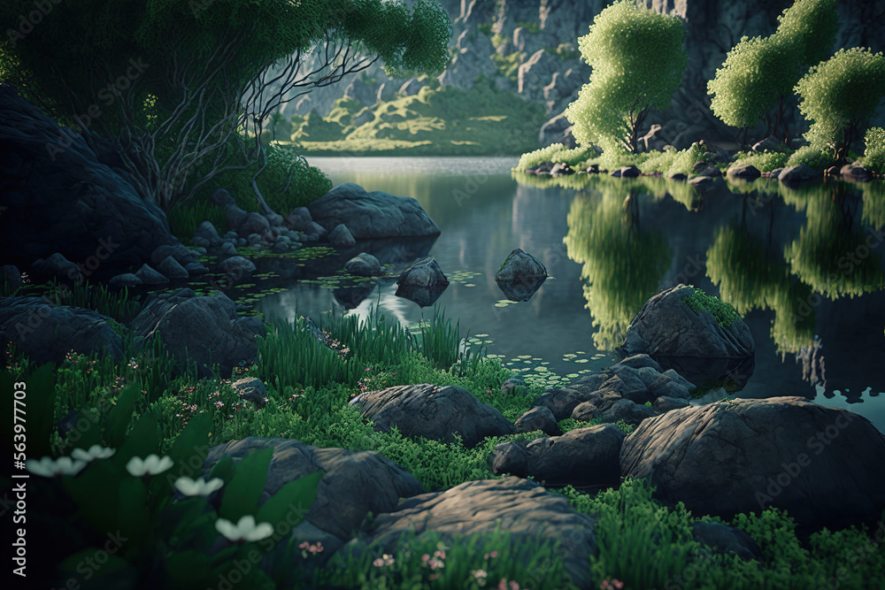 Fototapeta premium lake and mountains. Generative AI