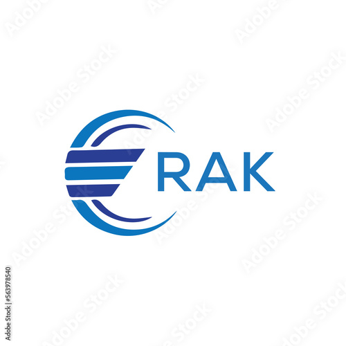 RAK letter logo. RAK blue image on white background. RAK vector logo design for entrepreneur and business. RAK best icon.	
