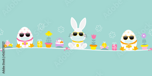 Weißer Osterhase & 2 Ostereier Maske Sonnenbrille Icons Türkis