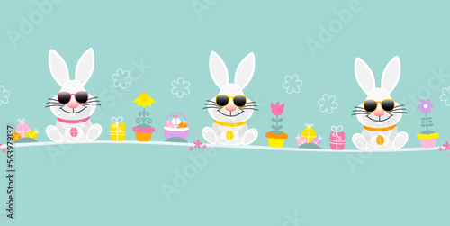 3 Weiße Osterhasen Sonnenbrille Icons Banner Türkis