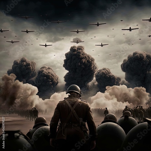 Photo World War 2 aerial battle. Action scene. Made with Generative AI.
