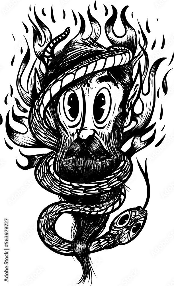 Obraz premium bearded man and his snake tattoo