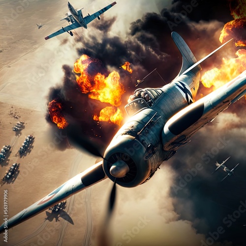 World War 2 aerial battle. Action scene. Made with Generative AI.