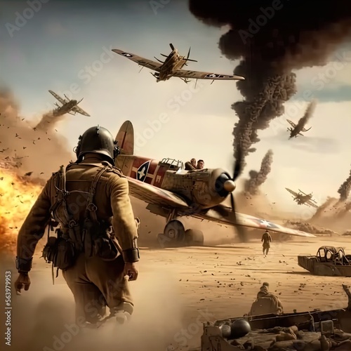 World War 2 aerial battle. Action scene. Made with Generative AI.