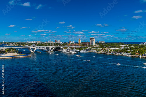 A view looking up the Stranahan River from Port Everglades, Fort Lauderdale on a bright sunny day © Nicola