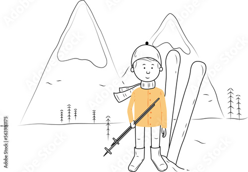 Kid practicing ski on the mountains