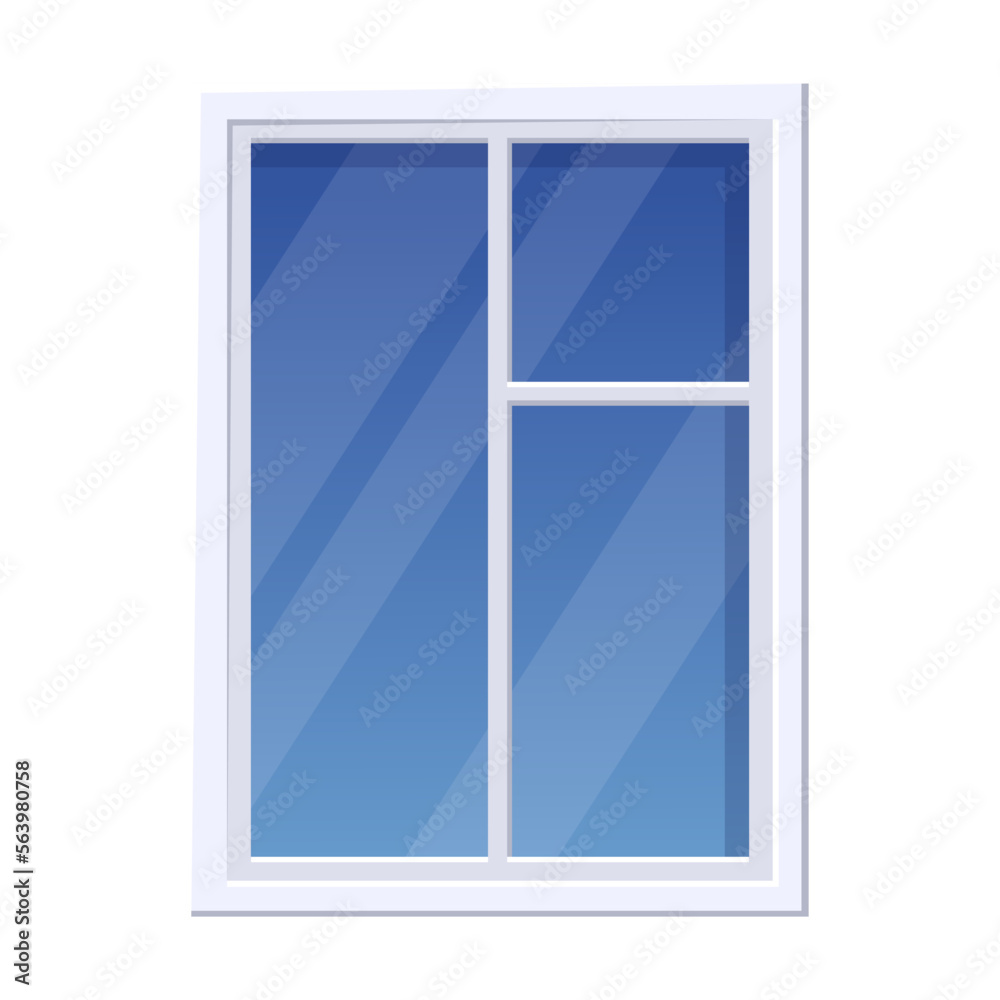 Window with frame. Glass window on wall of building. Cartoon classic element of house exterior isolated white. Architecture, facade concept Window with frame. Glass window on wall of building. Cartoon classic element of house exterior isolated white. Architecture, facade concept