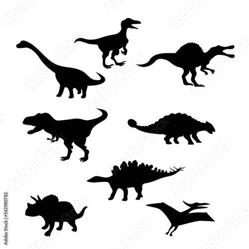 Fototapeta Naklejka Na Ścianę i Meble -  set of dinosaur silhouette design. wild reptile sign and symbol.