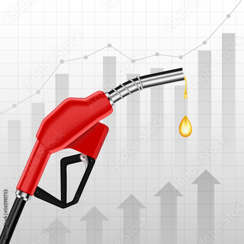 Oil price rising concept. Fuel pump nozzle with drop oil on chart background. EPS10 vector