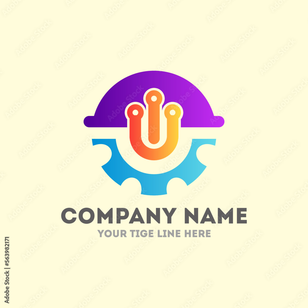 Fototapeta premium logo construction helmet, Gear Template industrial Logo 
