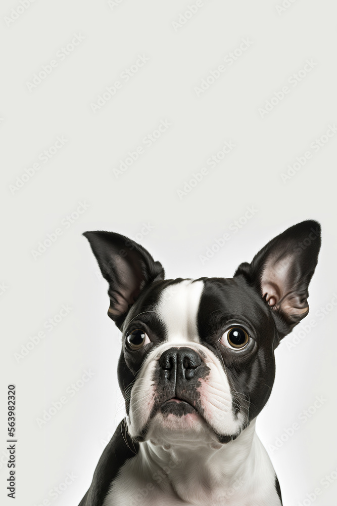 Puppy's face, Boston terrier photo, Dog, domestic, funny, canine, cute, Generative AI