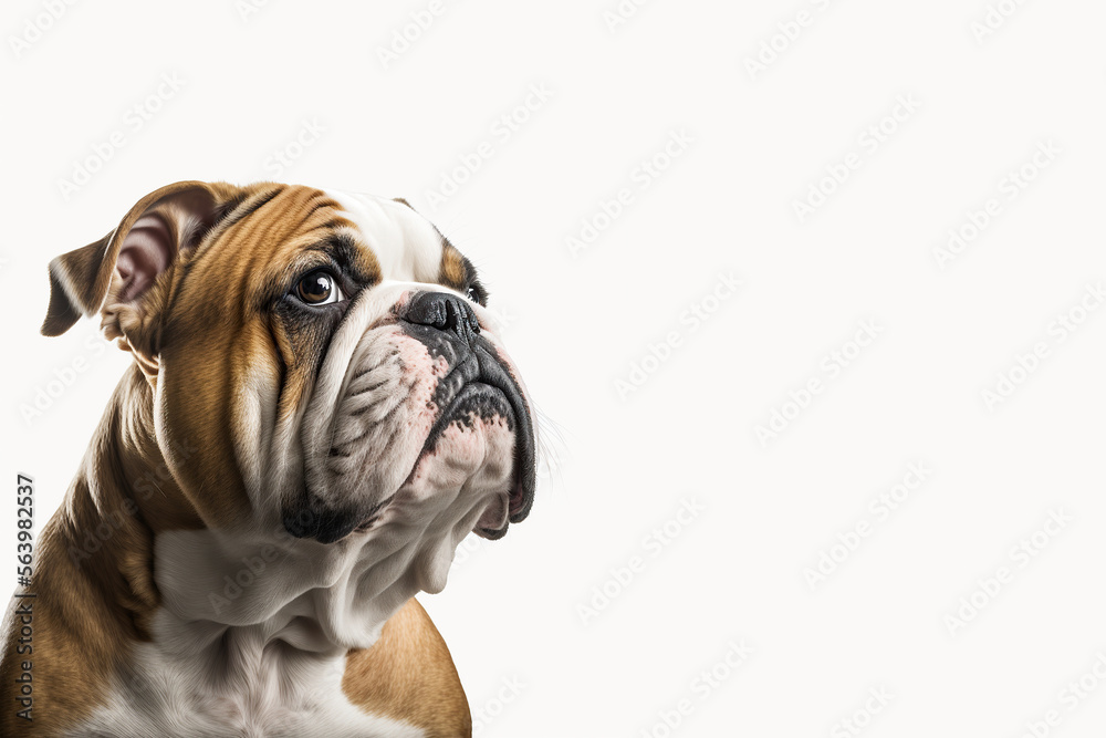 Photo of a bulldog, cute puppy isolated, english bulldog portrait, Generative AI