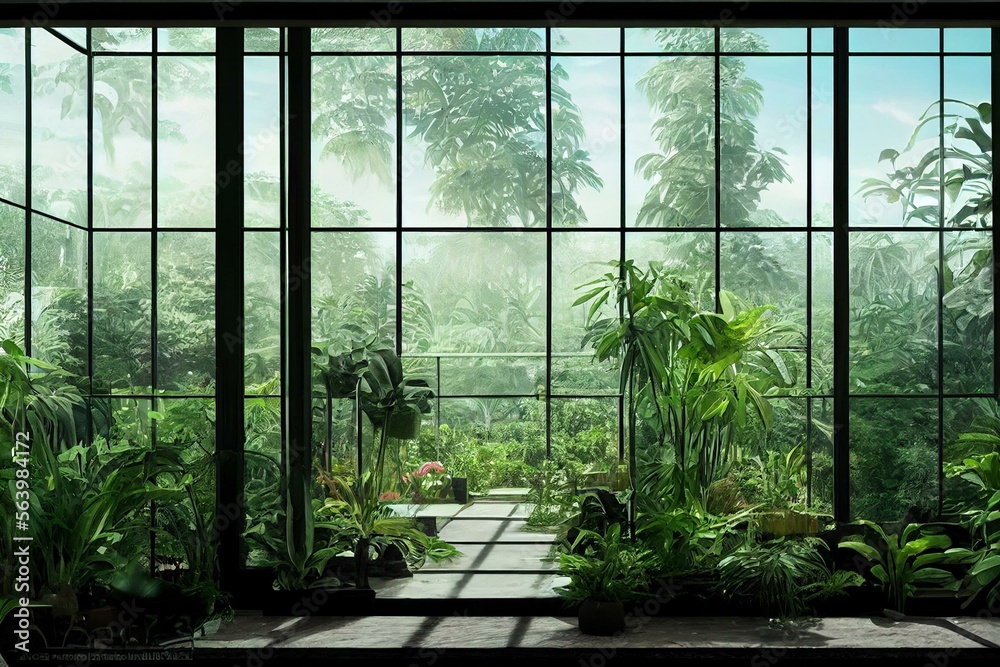 Photo inspiration: Visual Reference: Vaporwave Paradise Penthouse Jungle Zen Garden Interior Glass